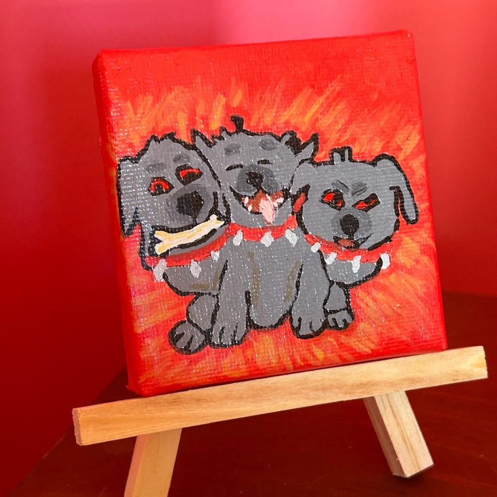 Cerberus Original Acrylic Painting With Easel